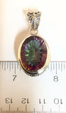 Sterling Silver 925 Oval Faceted Mystic Topaz Pendant. Bali Jewelry