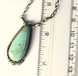 Native American Sterling Silver Navajo Kingman  Turquoise Bar Necklace. Signed.