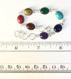 Sterling Silver About 8" Adjustable Oval Multi stone Bracelet 925 B042207