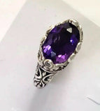 Sterling Silver 925 Oval Amethyst Filigree Size 8 Ring Bali Jewelry R040209