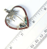 Sterling Silver Heart With Palm Tree And Moon Sponge Coral Abalone Pendant.