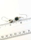 Small Sterling Silver 925 Oval Cabochon Malachite Dangle Earrings On Hooks.