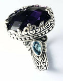 Sterling Silver 925 Oval Amethyst Filigree Size  9 Ring Bali Jewelry R011221