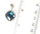 Sterling Silver 925  Square Blue Topaz Reversible Filigree Pendant Bali Jewelry