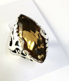 Sterling Silver 925 Marquise Cushion Citrine Filigree Size 8 Ring Bali Jewelry