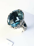 Sterling Silver 925 Oval Blue Topaz Filigree Ring Size 6 Bali Jewelry R062503