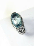 Sterling Silver 925 Oval Cushion Blue Topaz Filigree Size 9 Ring Bali Jewelry