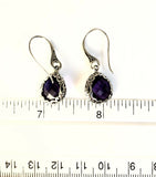 Sterling Silver 925 Pear Shaped Amethyst Filigree Dangle Earrings Bali Jewelry