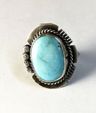 Native American Sterling Silver Navajo Kingman Turquoise Ring. Signed Size 10