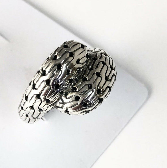 Sterling Silver 925 Etched Double Dome With Filigree Size 7 Ring Bali Jewelry