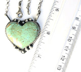 Native American Sterling Silver Navajo Kingman  Turquoise Heart Bar Necklace.