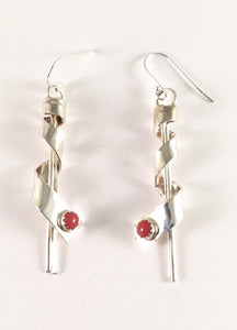 Native American Sterling Silver Coral Dangle Earrings E021102. Signed LY