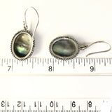 Rope Border Sterling Silver 925 Oval Abalone Shell Dangle Earrings Bali Jewelry