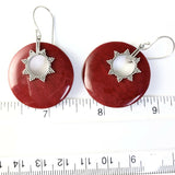 Sterling Silver 925 Round Shaped Sponge Coral Dangle Hook Earrings Bali Jewelry