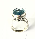 Sterling Silver Oval Faceted Blue Topaz  Filigree Ring Size About 7 & 3/4 R61304
