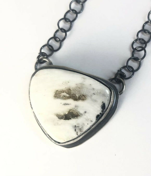 Native American Sterling Silver Navajo White Buffalo Turquoise Bar Necklace.