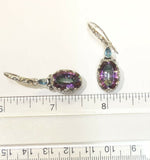 Sterling Silver 925 Oval Mystic Topaz Filigree Dangle Earrings Bali Jewelry