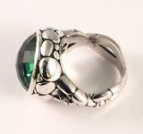 Sterling Silver 925 Round Green Quartz Filigree Size 7 Ring Bali Jewelry
