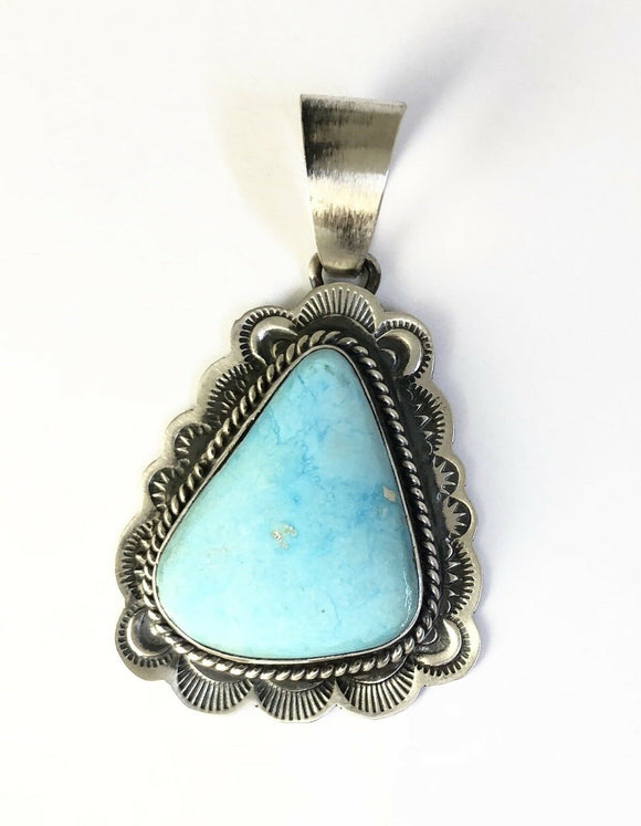 Native American Sterling Silver Navajo Royston Turquoise Pendant. Signed TAHE