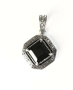 Sterling Silver 925 Square Black Onyx Reversible Filigree Pendant Bali Jewelry
