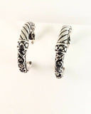 Sterling Silver Filigree Hoop Earrings.