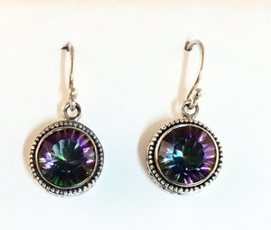 Sterling Silver 925 Round Faceted Mystic Topaz Dangle Earrings Bali Jewelry