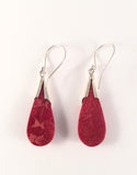 Sterling Silver 925 Pear Shaped Sponge Coral Dangle Earrings Bali Jewelry