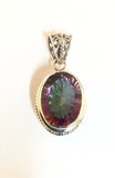 Sterling Silver 925 Oval Faceted Mystic Topaz Pendant. Bali Jewelry