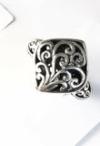Sterling Silver 925 Square Floral Design Filigree Ring Size 6 7/8 Bali Jewelry