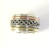 Tricolor Sterling Silver Copper Brass Spinner Spin Ring Band Size 7 R033001