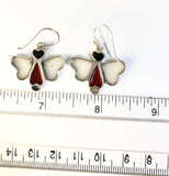 Sterling Silver 925 Butterfly M O P Abalone Coral Earrings Bali Jewelry