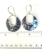 Sterling Silver 925 Round Abalone Shell Hoop Dangle Hook Earrings Bali Jewelry