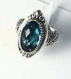 Sterling Silver 925 Oval Blue Topaz Filigree About Size 9 Ring Bali Jewelry