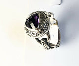 Sterling Silver  Triangular Cushion Cut Amethyst Filigree Inside Ring Size 9 R3