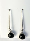 Sterling Silver 925 Pear Cushion Cut Onyx Dangle Long Earrings Bali Jewelry