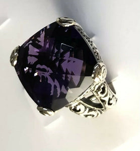 Sterling Silver Solid 925 Square Amethyst Filigree Size 7 Ring Jewelry R041904