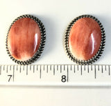 Native American Sterling Silver Oval Navajo Spiny Oyster Shell Earrings.