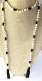Black Crystal & Freshwater Pearl About 44 Inches Long Wrap Around Necklace.