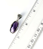 Sterling Silver 925 Oval Faceted Amethyst Filigree Pendant Bali Jewelry