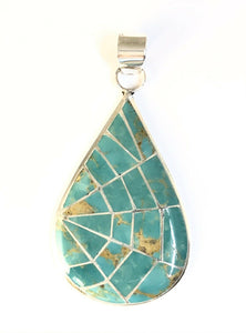 Native American Sterling Silver Zuni Inlay Turquoise Pendant. Lori Kaiestewa
