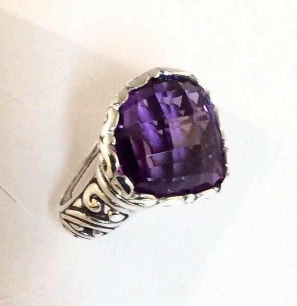 Sterling Silver 925 Pear Shaped Amethyst Filigree Ring Size 5&3/4 Bali Jewelry