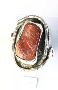 Native American Sterling Silver Zuni Coral Ring By Jude Candeleria Size 9 &7/8