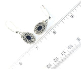 Sterling Silver 925 Oval Sapphire Filigree Dangle Earrings Bali Jewelry