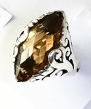 Sterling Silver 925 Marquise Cushion Citrine Filigree Size 6 Ring Bali Jewelry