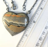 Native American Sterling Silver Navajo Bumble Bee Jasper Heart Bar Necklace.