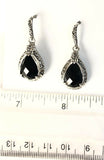Sterling Silver 925 Filigree Pear Shaped Onyx Dangle Earrings Bali Jewelry