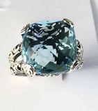 Sterling Silver Solid 925 Square Blue Topaz Filigree Size 6 Ring Jewelry R011103