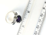 Sterling Silver 925 Oval Amethyst Filigree Size  6 Ring Bali Jewelry R011218