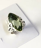 Sterling Silver 925 Marquise Green Amethyst Filigree Size 9 Ring Bali Jewelry