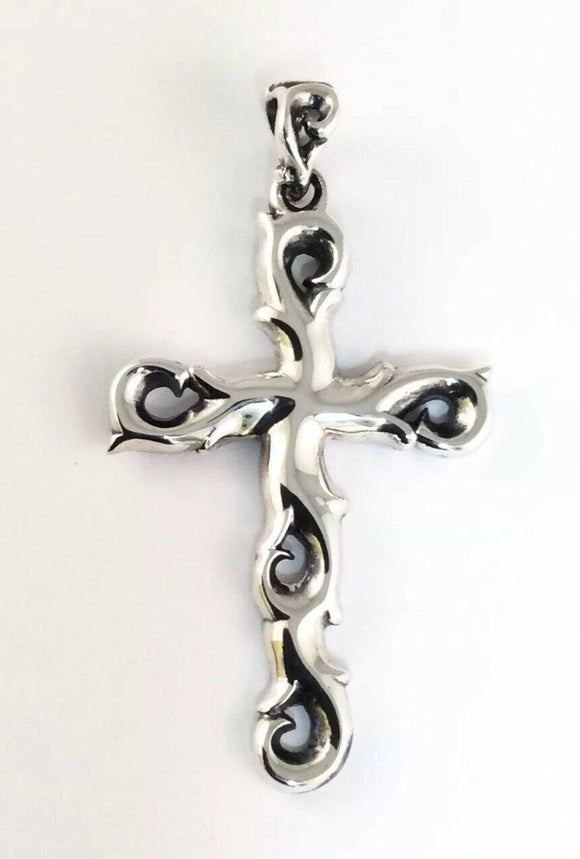 Sterling Silver Solid 925 High Polish Wavy Cross Pendant. Bali Jewelry